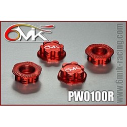 6mik serrated & locking 1/8 Wheel Nut 1.0mm Red (4 pcs)