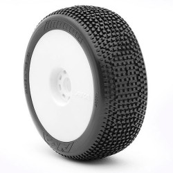 AKA Impact 1:8 Buggy Tyre Ultra Soft on white Evo Wheels (2)